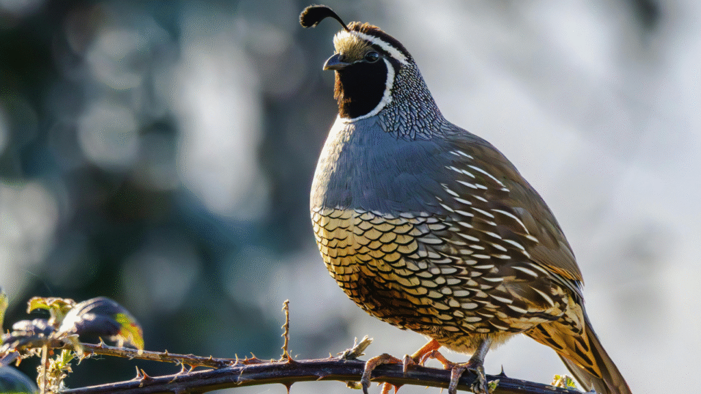 quail standing on brach of tree
