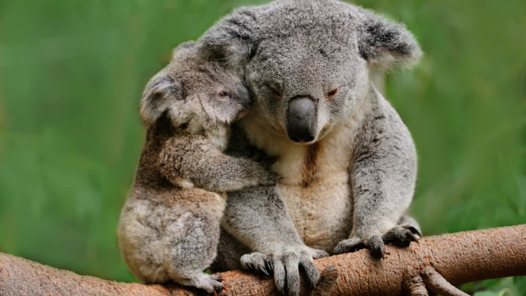 baby koala with his mom