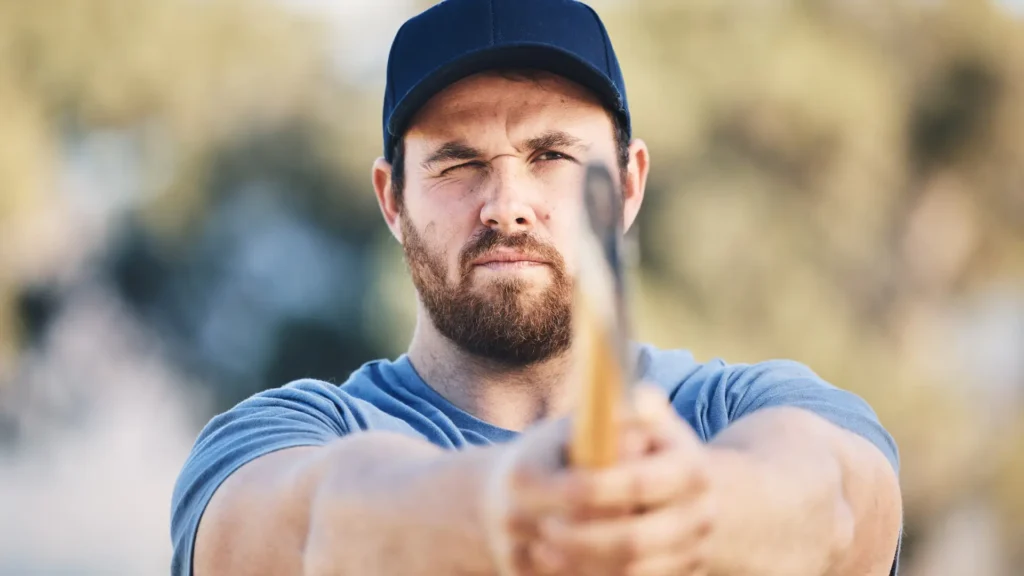 a man lock the target