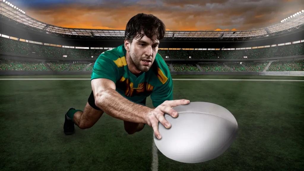 a men and a rugby ball