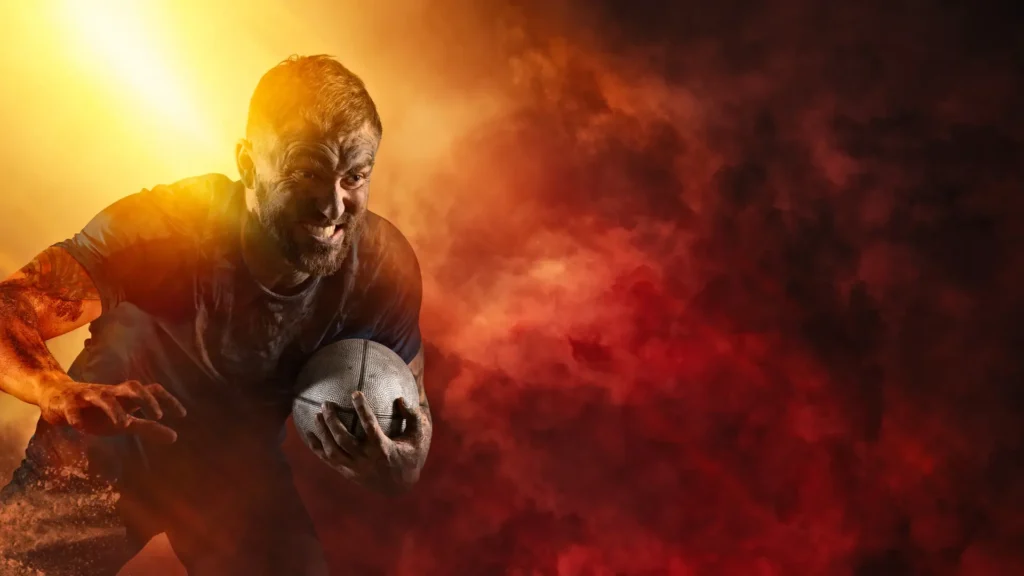 rugby ball in hand of men