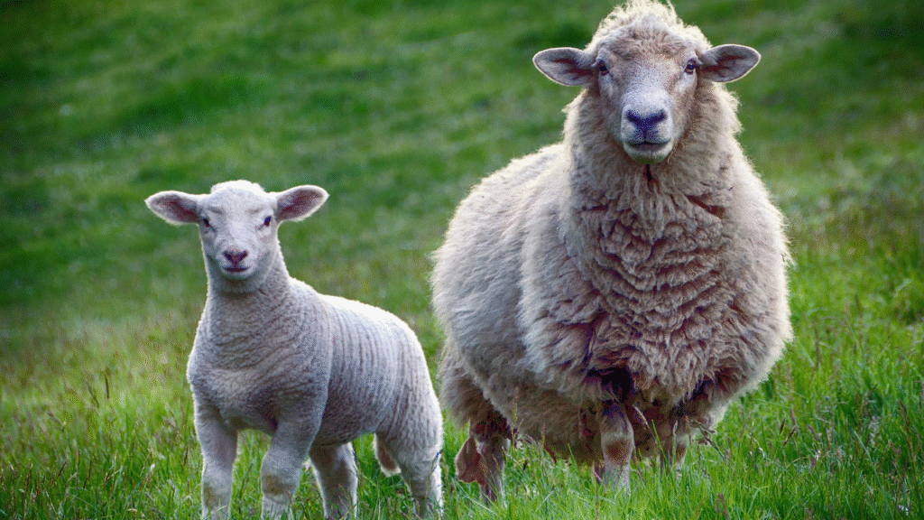 baby sheep with his mother